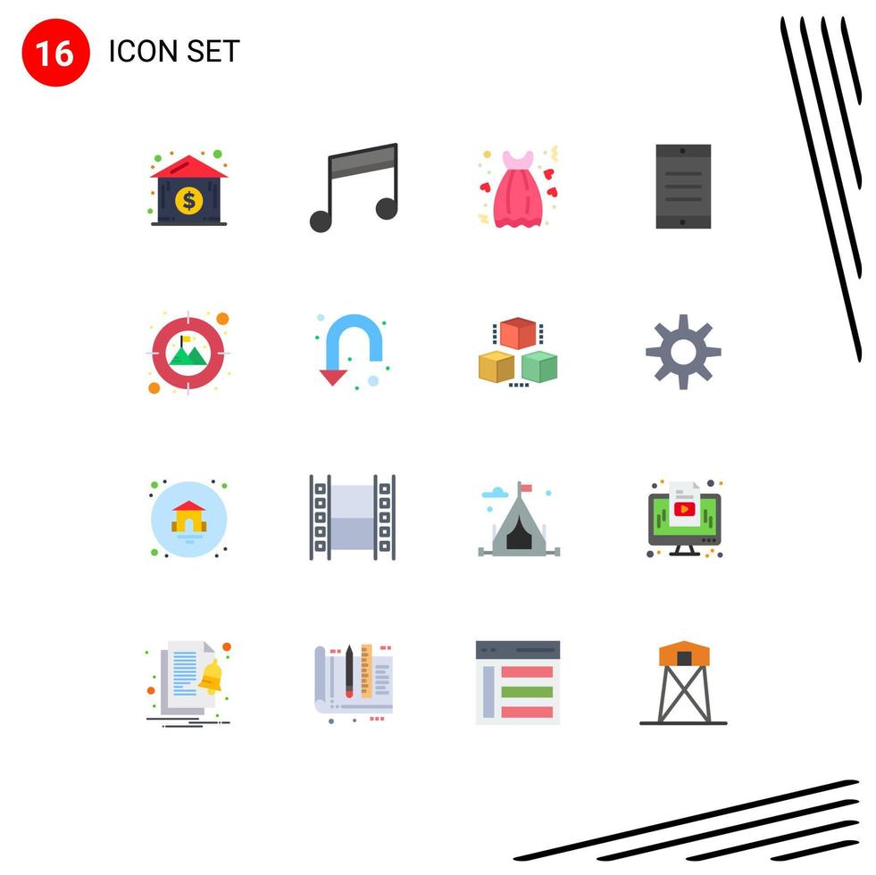 Group of 16 Modern Flat Colors Set for target focus date text mobile Editable Pack of Creative Vector Design Elements