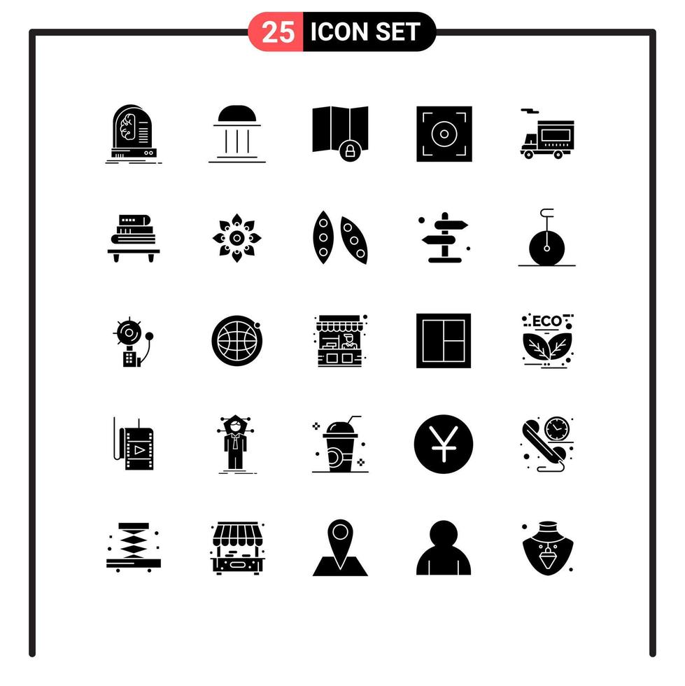 25 Creative Icons Modern Signs and Symbols of truck video column camera map Editable Vector Design Elements
