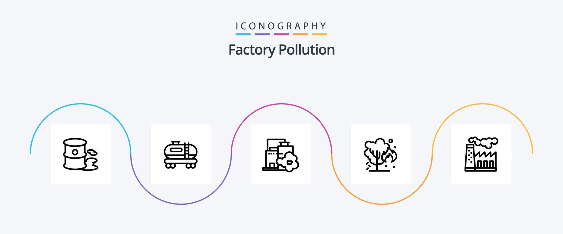 Factory Pollution Line 5 Icon Pack Including production. factory. industry. pollution. environment vector