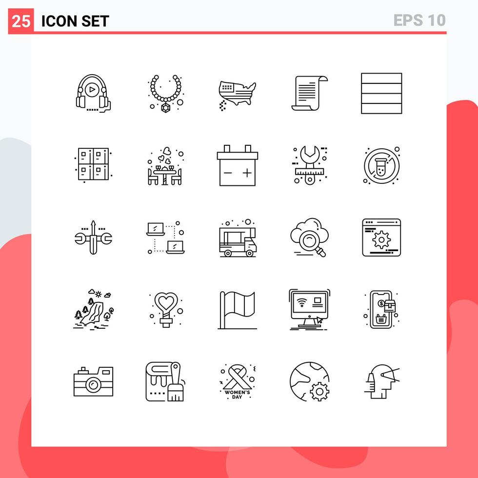 Editable Vector Line Pack of 25 Simple Lines of wireframe usa american american file Editable Vector Design Elements