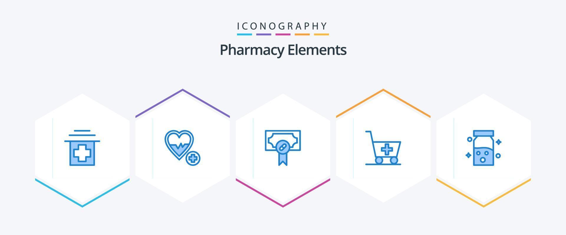 elementos de farmacia 25 paquete de iconos azules que incluye atención médica. drogas hospital. médico vector