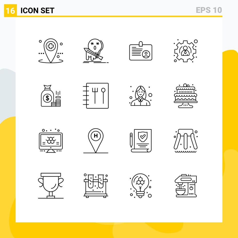 paquete de iconos de vector de stock de 16 signos y símbolos de línea para elementos de diseño de vector editables de perfil de espada de usuario de bolsa