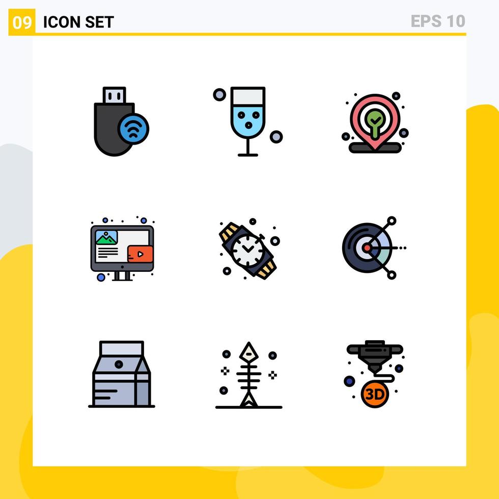 Set of 9 Modern UI Icons Symbols Signs for hand watch content food blogging map Editable Vector Design Elements