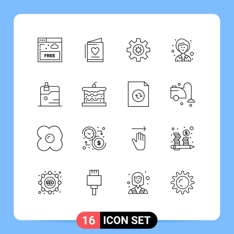 Modern Set of 16 Outlines and symbols such as technology data gear business female Editable Vector Design Elements