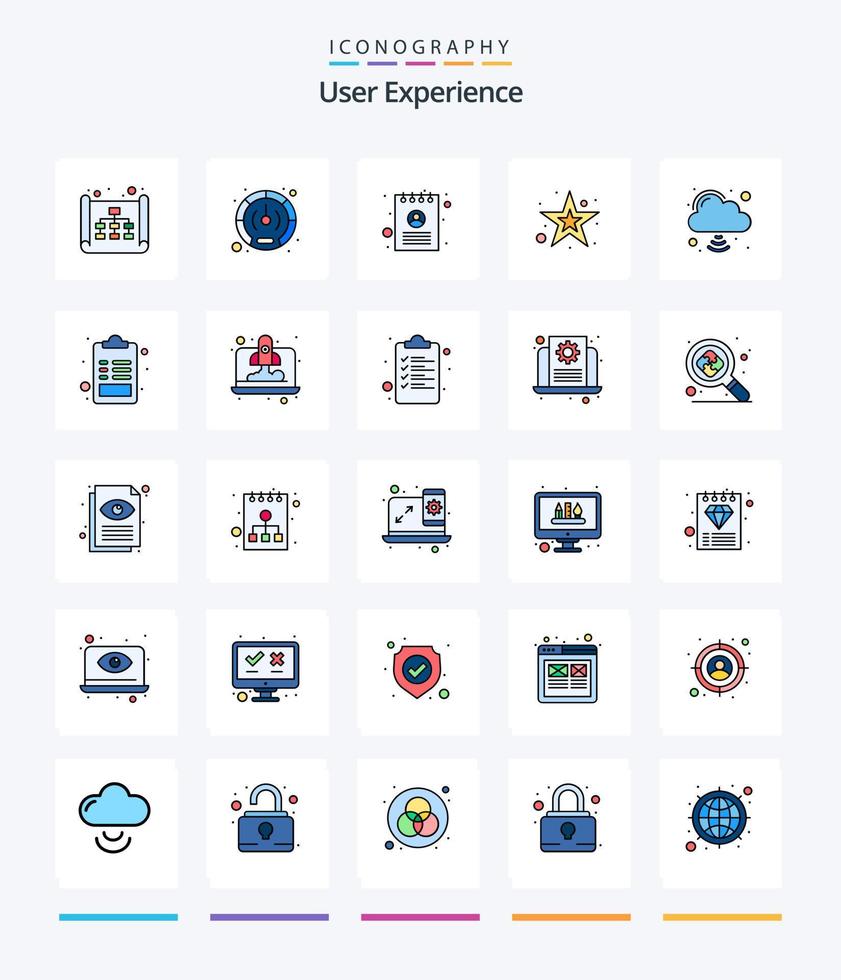 Creative User Experience 25 Line FIlled icon pack  Such As cloud internet. shapes. ux. shape. document vector