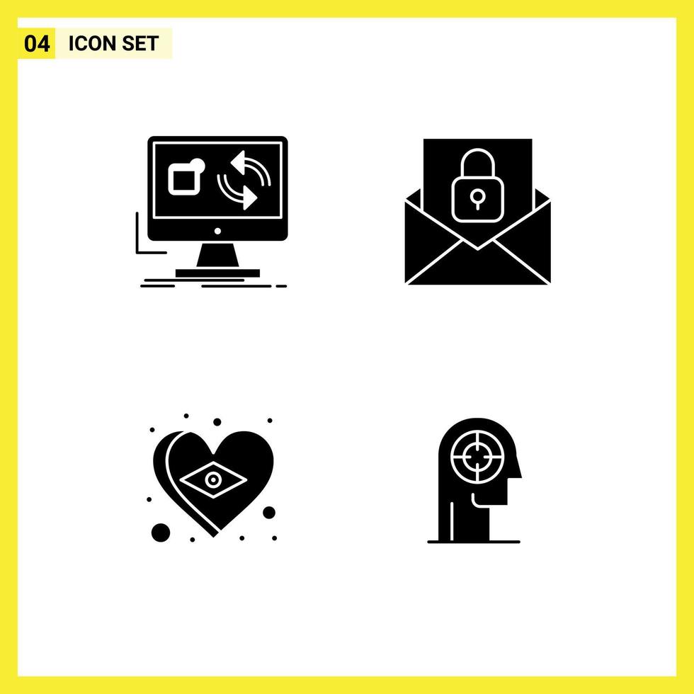 Modern Set of 4 Solid Glyphs and symbols such as update brazil install email heart Editable Vector Design Elements