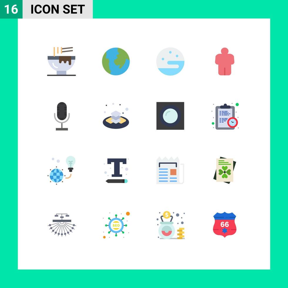 Pictogram Set of 16 Simple Flat Colors of sweet mic night broadcast user Editable Pack of Creative Vector Design Elements