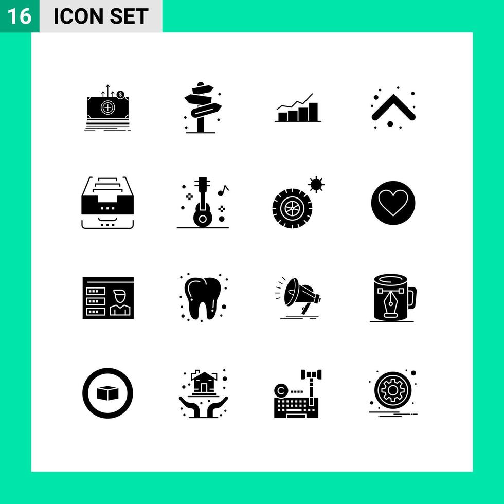 Modern Set of 16 Solid Glyphs Pictograph of up arrow street progress graph Editable Vector Design Elements