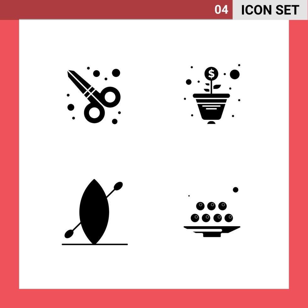 User Interface Pack of 4 Basic Solid Glyphs of graphic design food growth beach lunch Editable Vector Design Elements