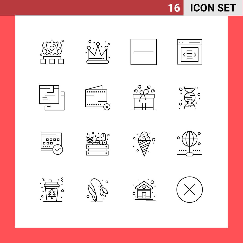 Outline Pack of 16 Universal Symbols of goods box delete user interface Editable Vector Design Elements