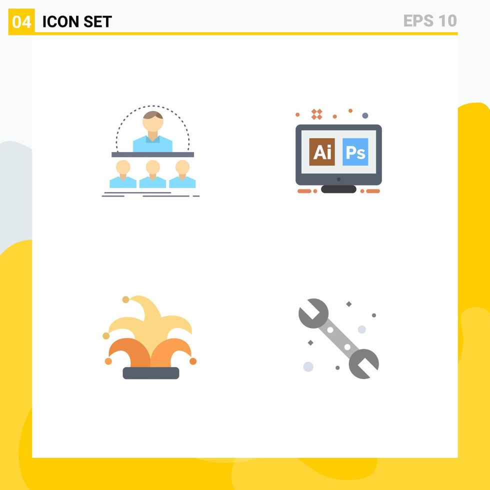 4 Thematic Vector Flat Icons and Editable Symbols of business ai instructor hex crown Editable Vector Design Elements