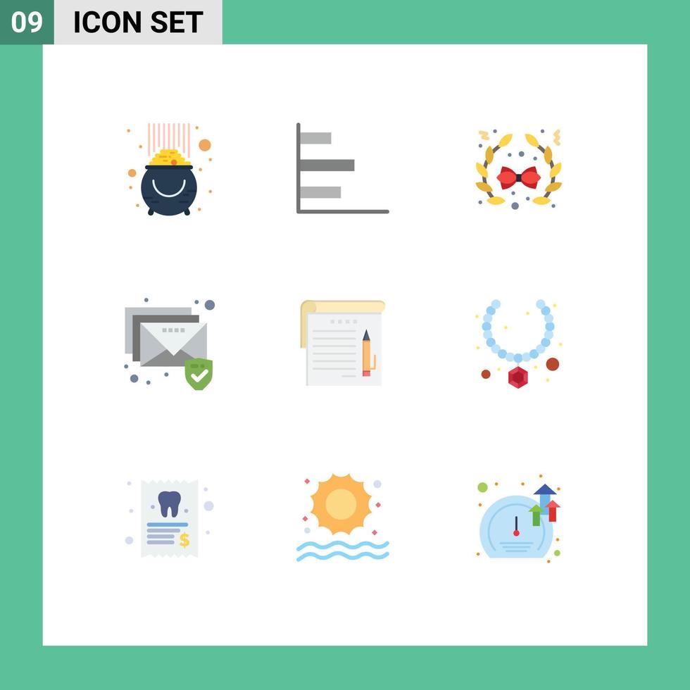 9 Flat Color concept for Websites Mobile and Apps note student performance security email Editable Vector Design Elements