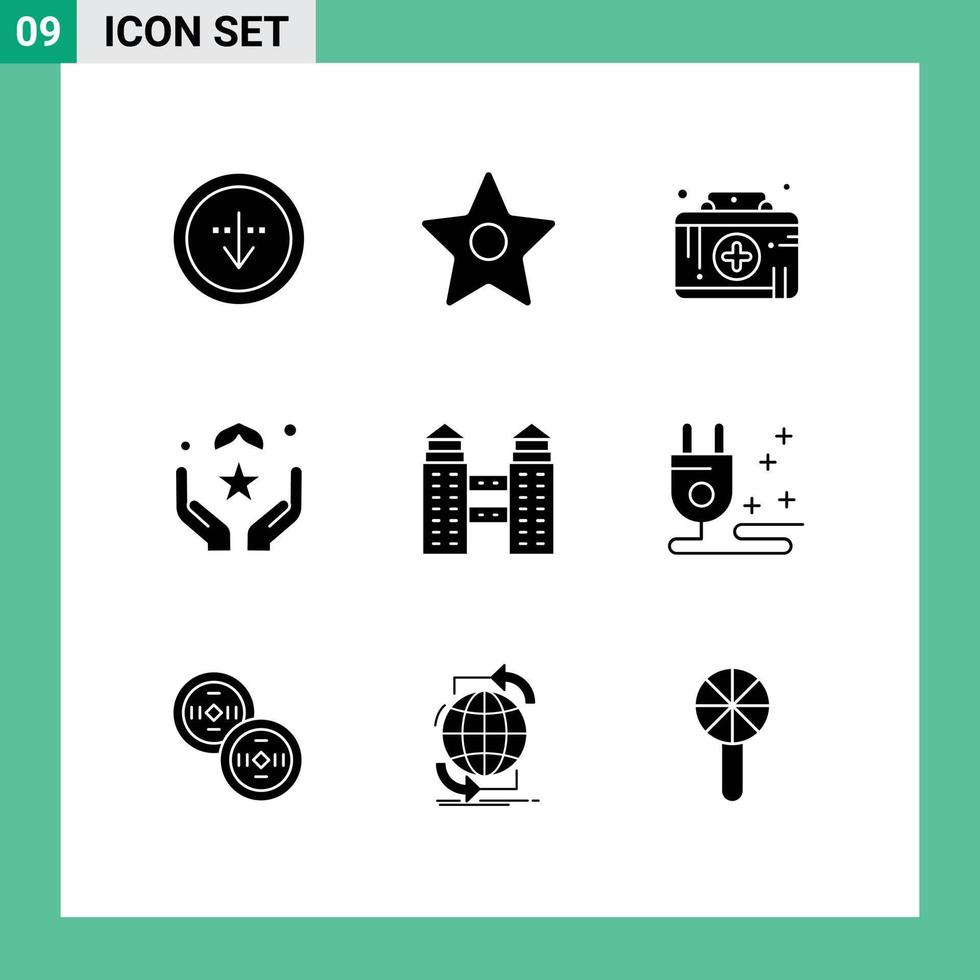 Set of 9 Modern UI Icons Symbols Signs for building hand first aid kit muslim pray Editable Vector Design Elements