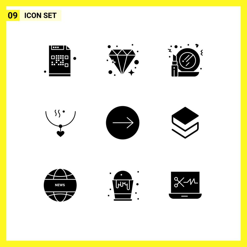 Set of 9 Vector Solid Glyphs on Grid for arrows party glass marriage amulet Editable Vector Design Elements