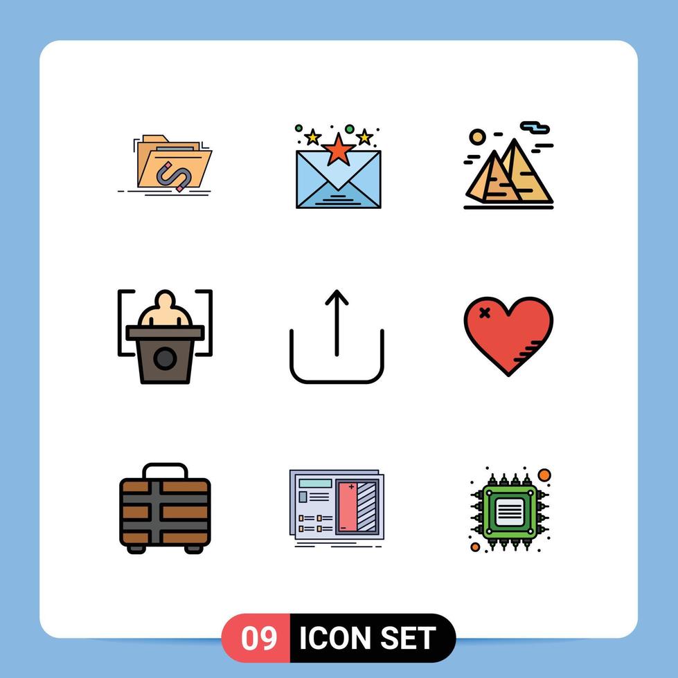 Group of 9 Filledline Flat Colors Signs and Symbols for ui speech mountain presentation travel Editable Vector Design Elements