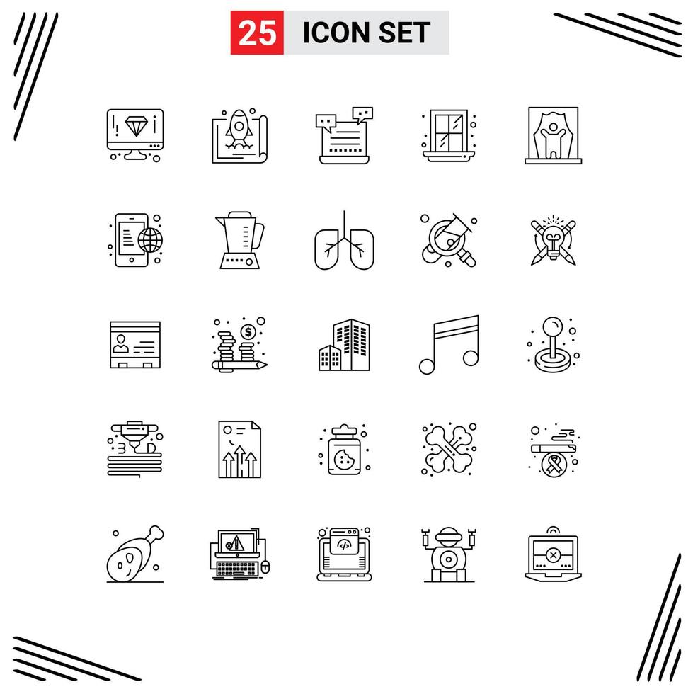 Set of 25 Modern UI Icons Symbols Signs for actor window promote interior shopping Editable Vector Design Elements