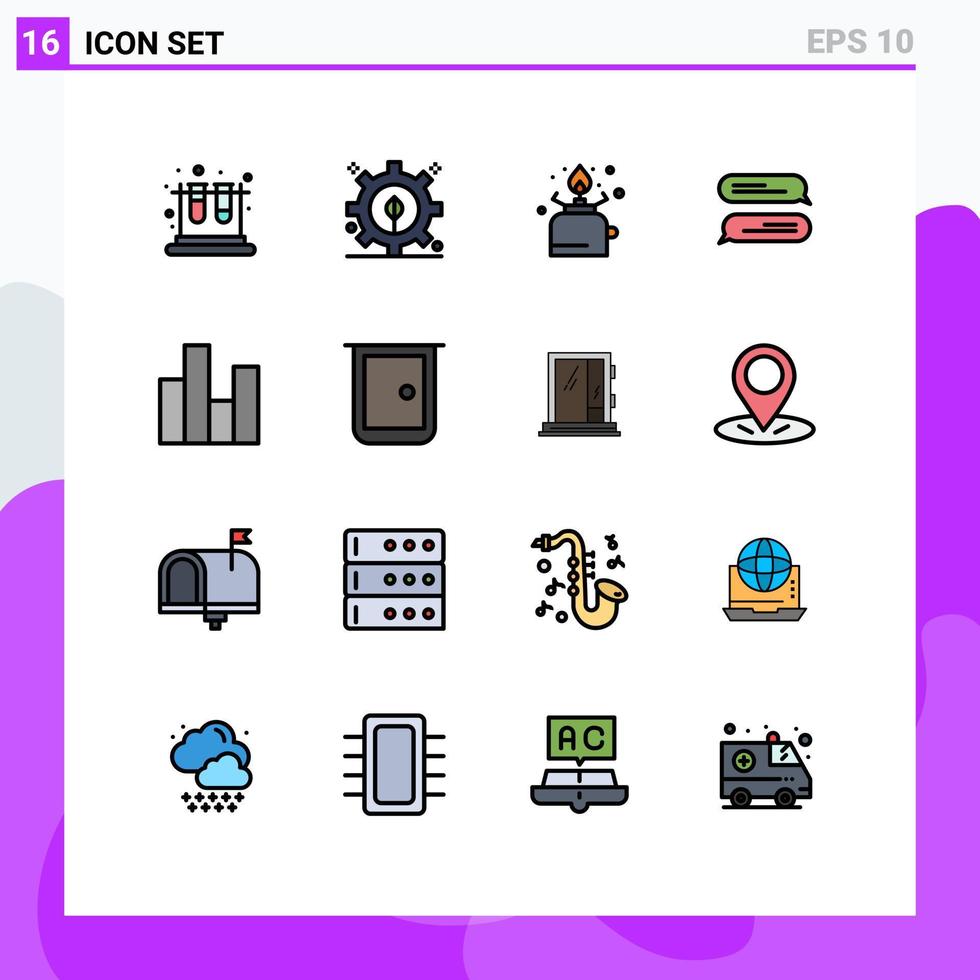 Set of 16 Modern UI Icons Symbols Signs for chart bar cooking texting chatting Editable Creative Vector Design Elements