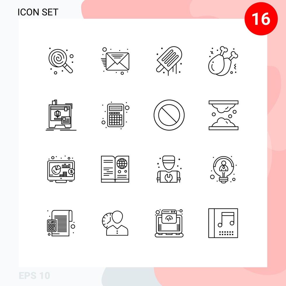 Set of 16 Commercial Outlines pack for printer dimensional ice leg fast food Editable Vector Design Elements