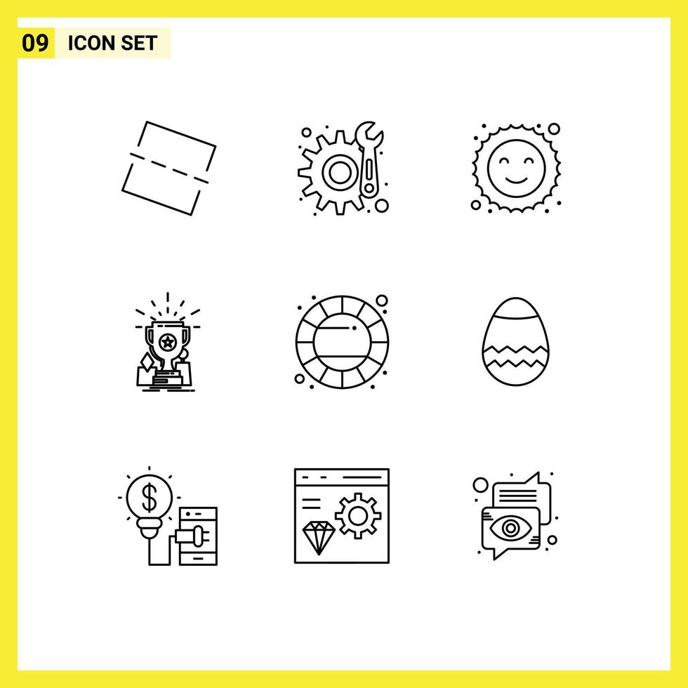Set of 9 Commercial Outlines pack for color wheel creative happy color prize Editable Vector Design Elements