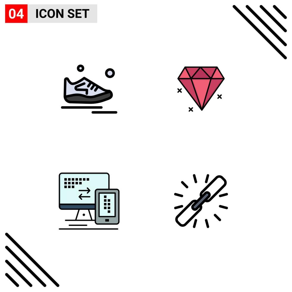 Universal Icon Symbols Group of 4 Modern Filledline Flat Colors of shoes mobile running jewelery link Editable Vector Design Elements