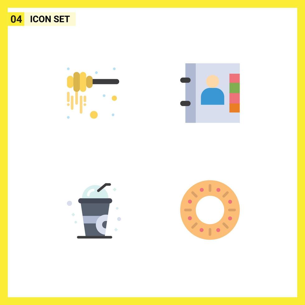 4 Thematic Vector Flat Icons and Editable Symbols of dipper summer nectar phone doughnut Editable Vector Design Elements