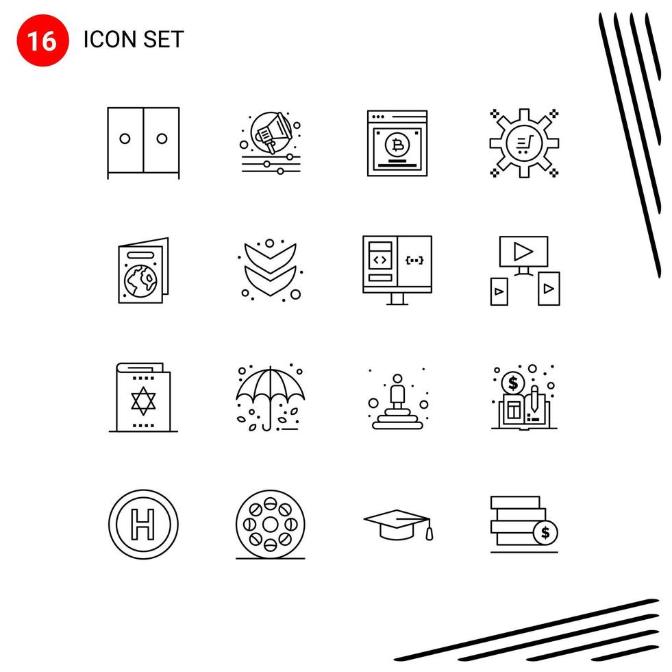 16 Universal Outlines Set for Web and Mobile Applications arrow ecology method earth day marketing process Editable Vector Design Elements