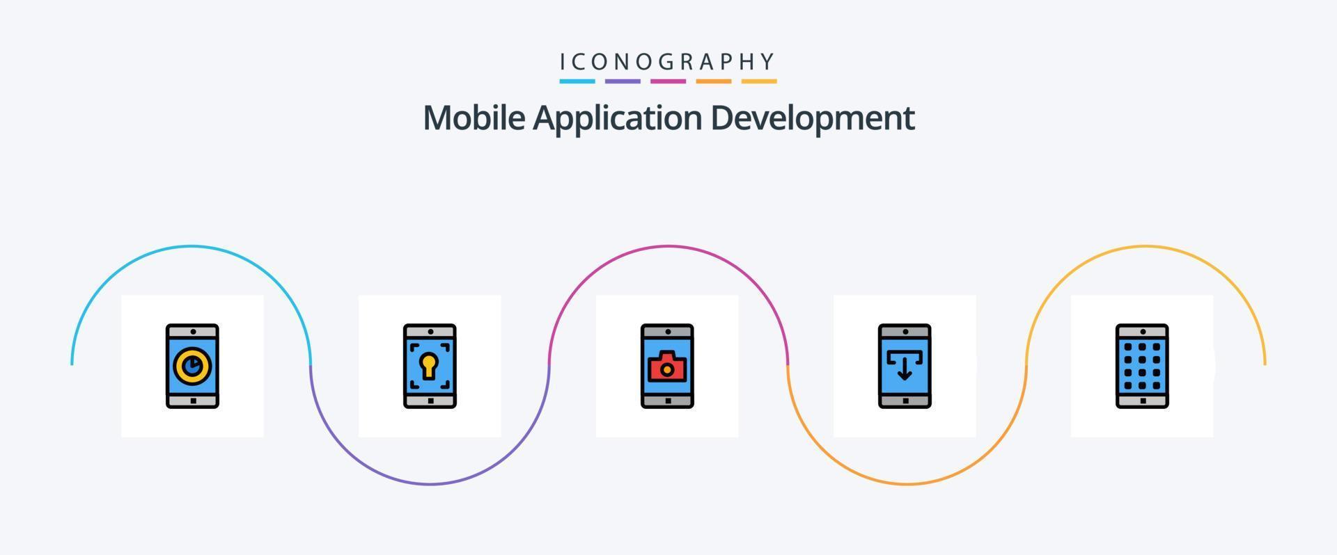 Mobile Application Development Line Filled Flat 5 Icon Pack Including application. mobile. application. download. application vector
