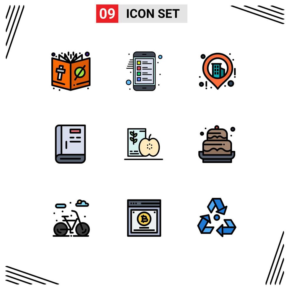 9 Universal Filledline Flat Colors Set for Web and Mobile Applications breakfast help list guide book Editable Vector Design Elements