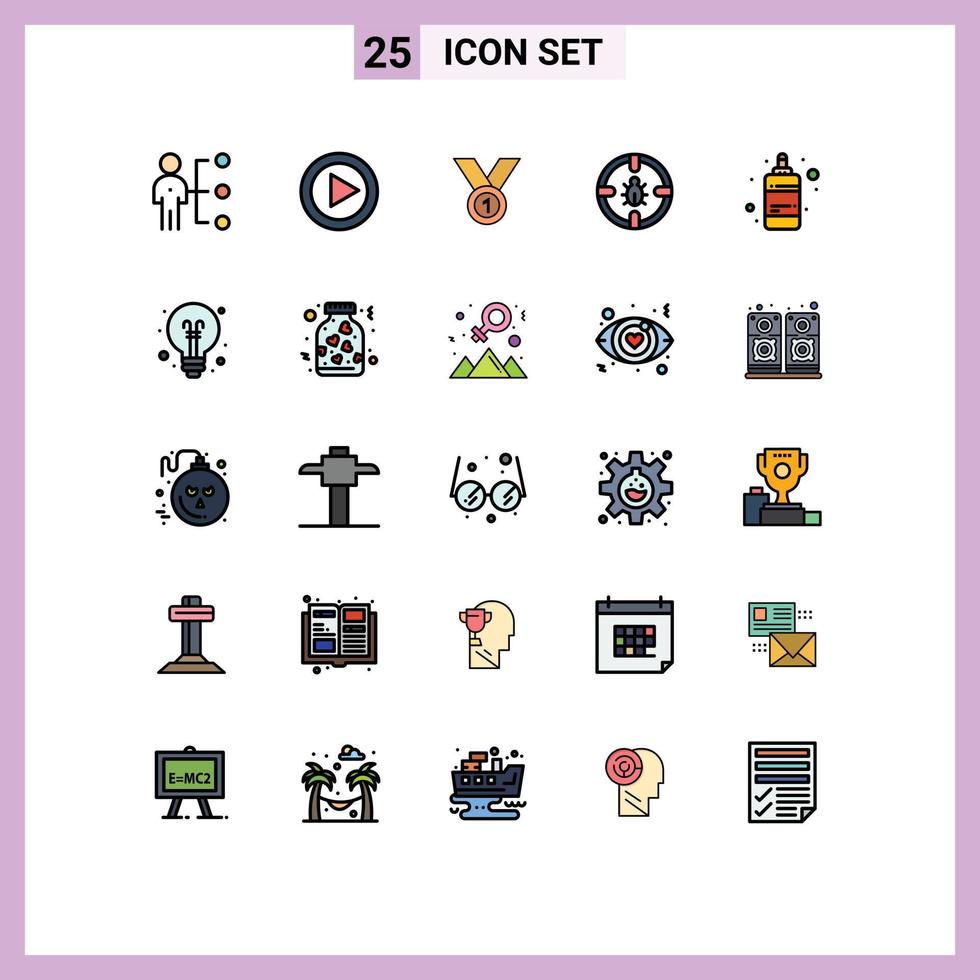 25 Universal Filled line Flat Colors Set for Web and Mobile Applications network bug winner win medal Editable Vector Design Elements
