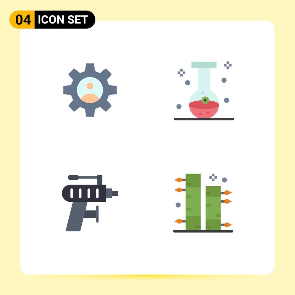 4 Creative Icons Modern Signs and Symbols of gear drill use chemical tool Editable Vector Design Elements