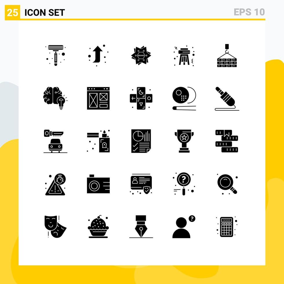 Universal Icon Symbols Group of 25 Modern Solid Glyphs of crane cargo brand building night Editable Vector Design Elements