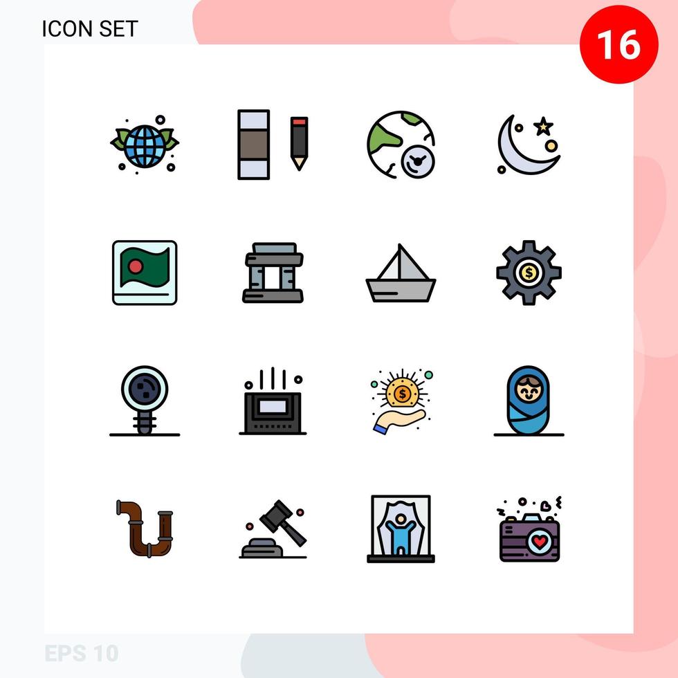 Set of 16 Modern UI Icons Symbols Signs for bangladesh muslim data moon crescent Editable Creative Vector Design Elements