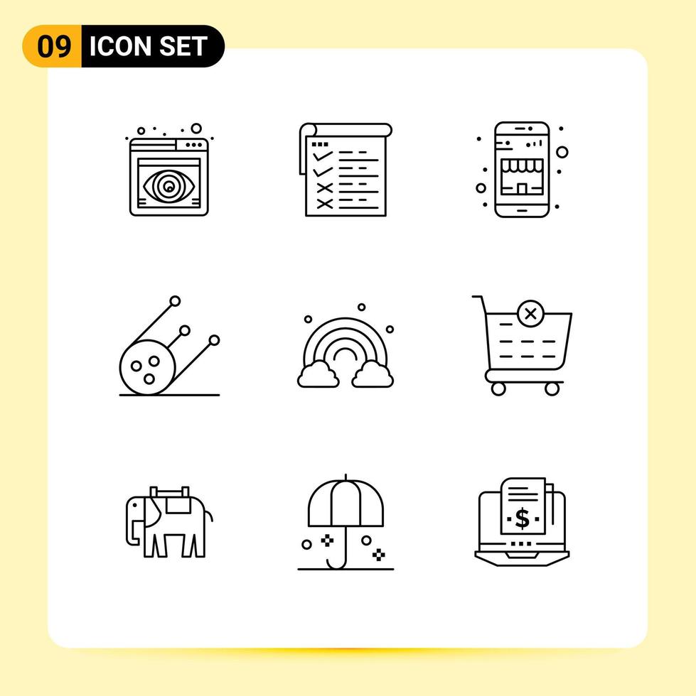 9 User Interface Outline Pack of modern Signs and Symbols of spring nature buy space science Editable Vector Design Elements