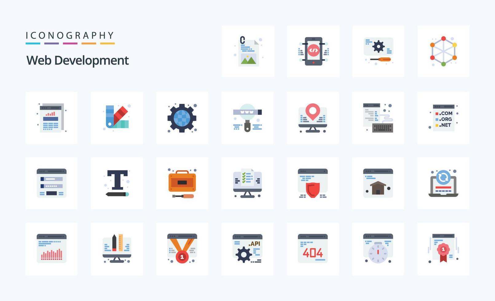 paquete de iconos de color plano de desarrollo web 25 vector