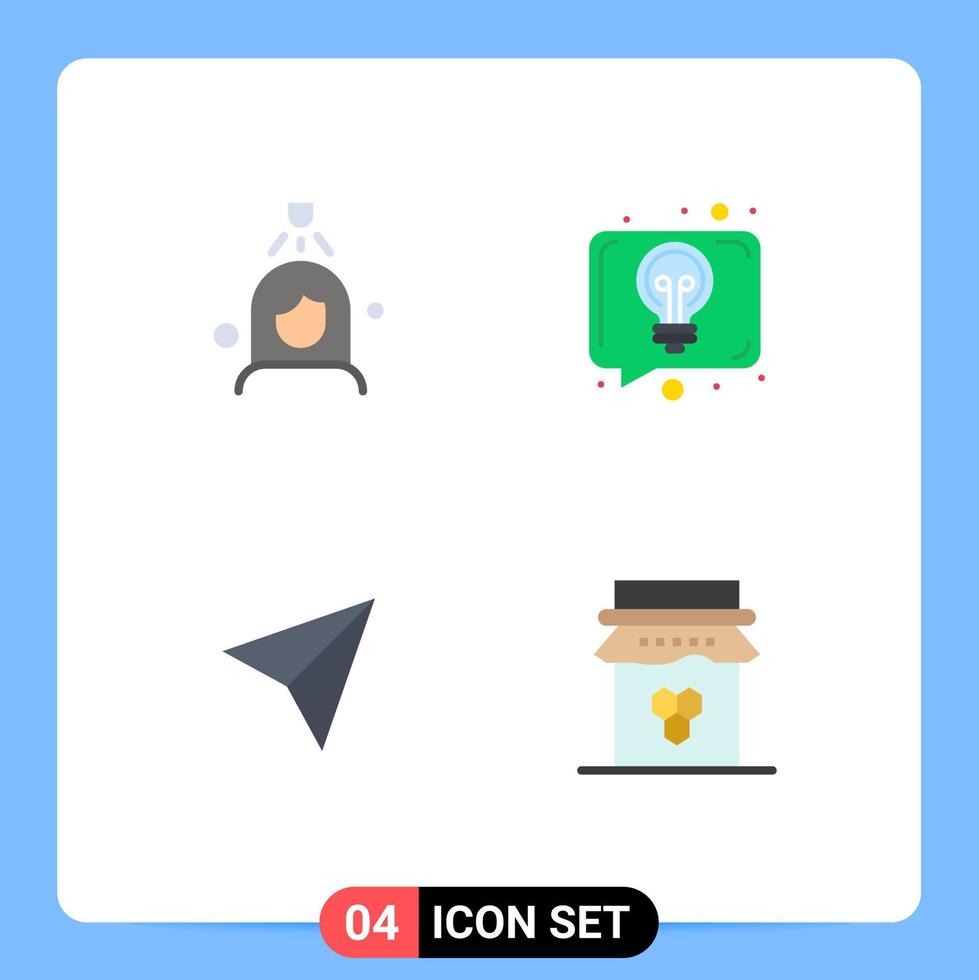 Universal Icon Symbols Group of 4 Modern Flat Icons of woman sets cleaning idea breakfast Editable Vector Design Elements