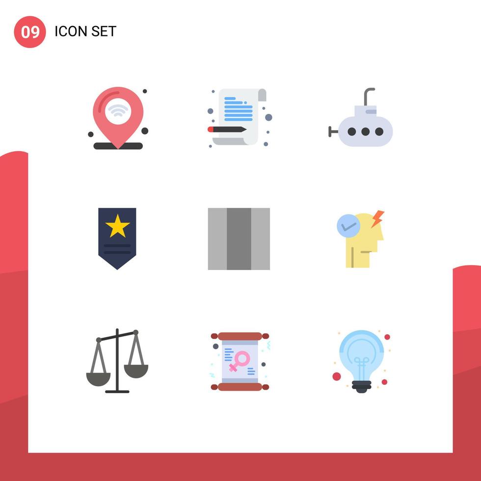9 User Interface Flat Color Pack of modern Signs and Symbols of mind layout scratch pad grid military Editable Vector Design Elements