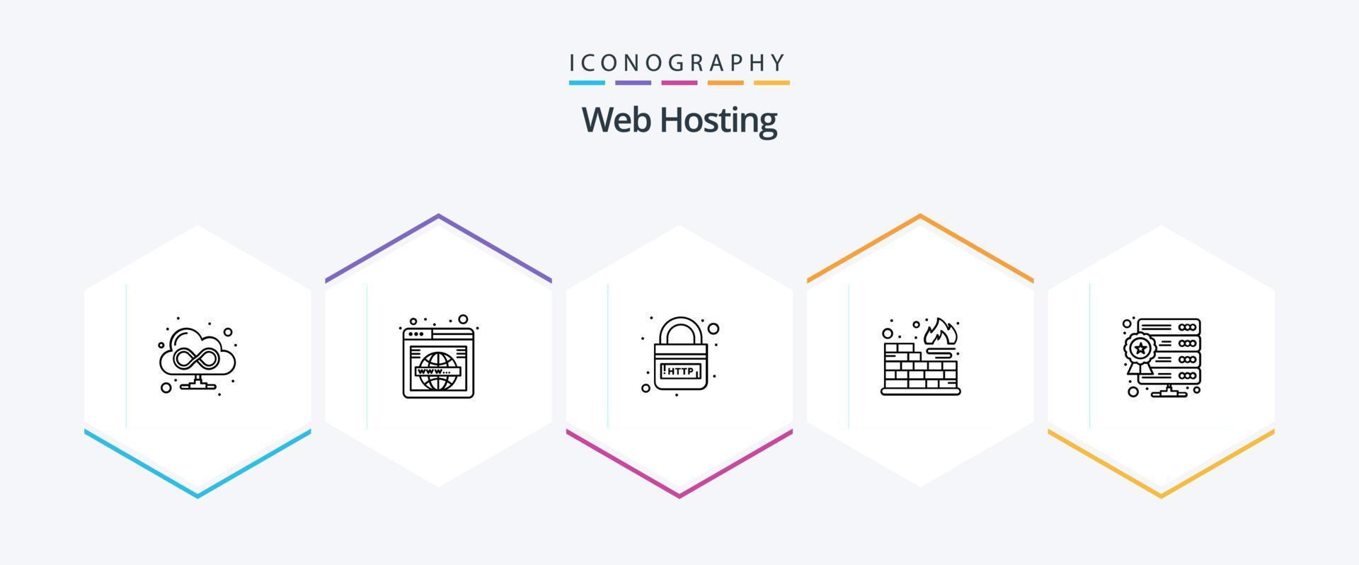 Web Hosting 25 Line icon pack including server. protection. domain. firewall. security vector