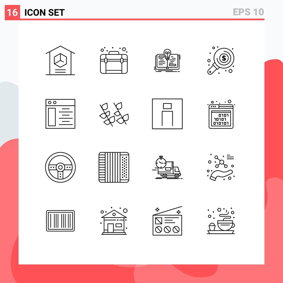 Set of 16 Modern UI Icons Symbols Signs for web search web money story Editable Vector Design Elements