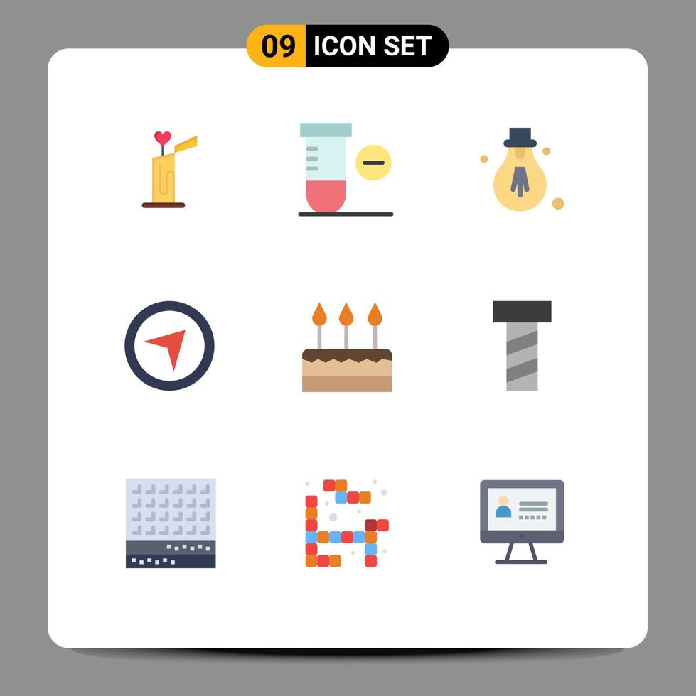 Modern Set of 9 Flat Colors Pictograph of party event light celebration pointer Editable Vector Design Elements