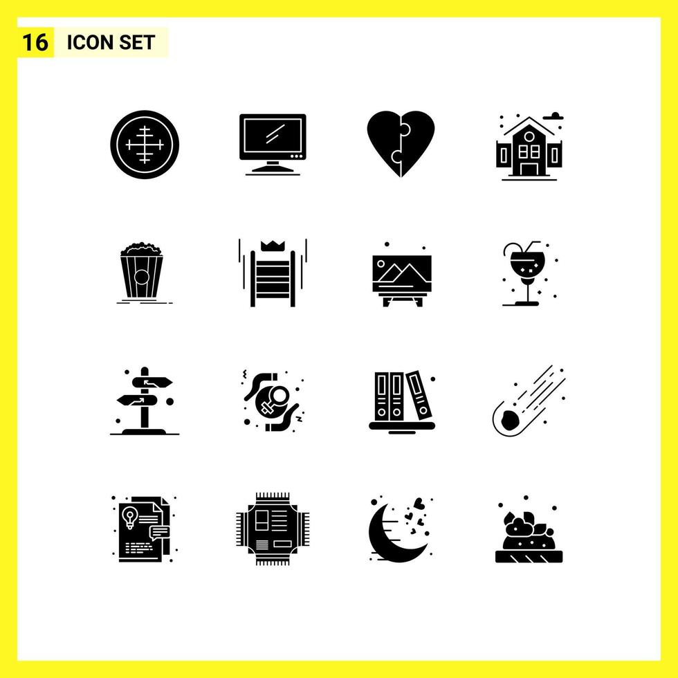 16 Thematic Vector Solid Glyphs and Editable Symbols of theater school imac life puzzle Editable Vector Design Elements