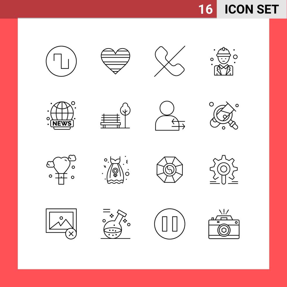 Set of 16 Vector Outlines on Grid for world wide labour call labor chief Editable Vector Design Elements