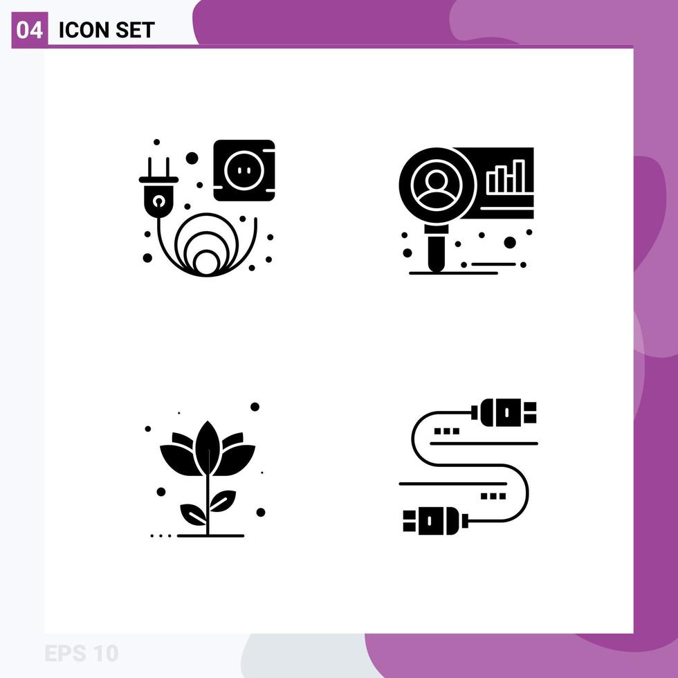 User Interface Pack of 4 Basic Solid Glyphs of electric flower chart research rose Editable Vector Design Elements