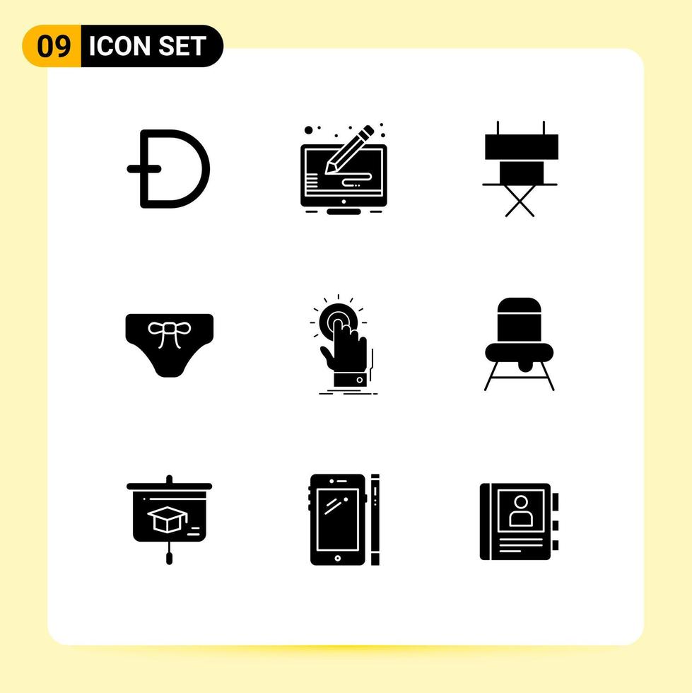 9 Universal Solid Glyphs Set for Web and Mobile Applications clothing bikini screen beach folding chair Editable Vector Design Elements