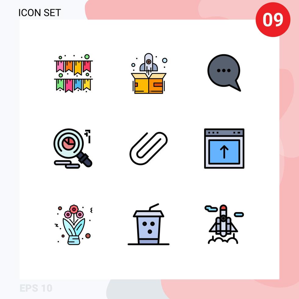Universal Icon Symbols Group of 9 Modern Filledline Flat Colors of browser add message clip attachment Editable Vector Design Elements