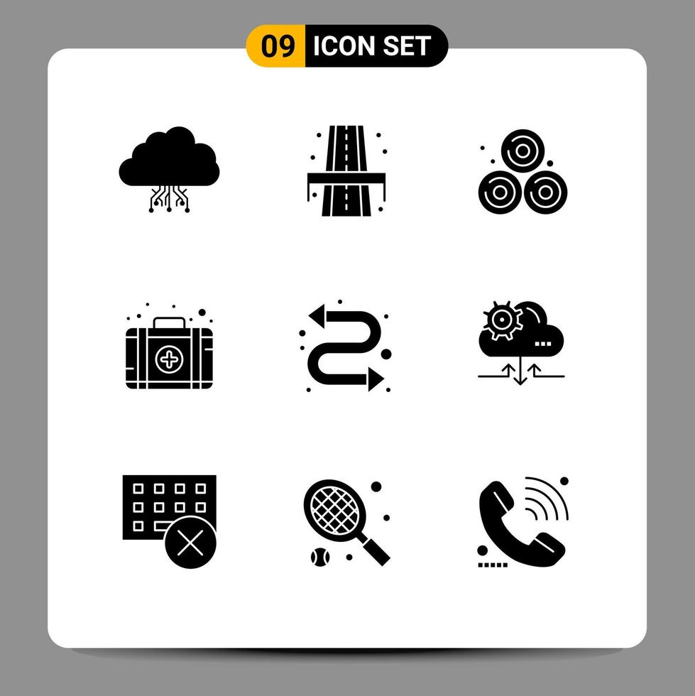 Set of 9 Commercial Solid Glyphs pack for watch kit arrows way kit aid Editable Vector Design Elements