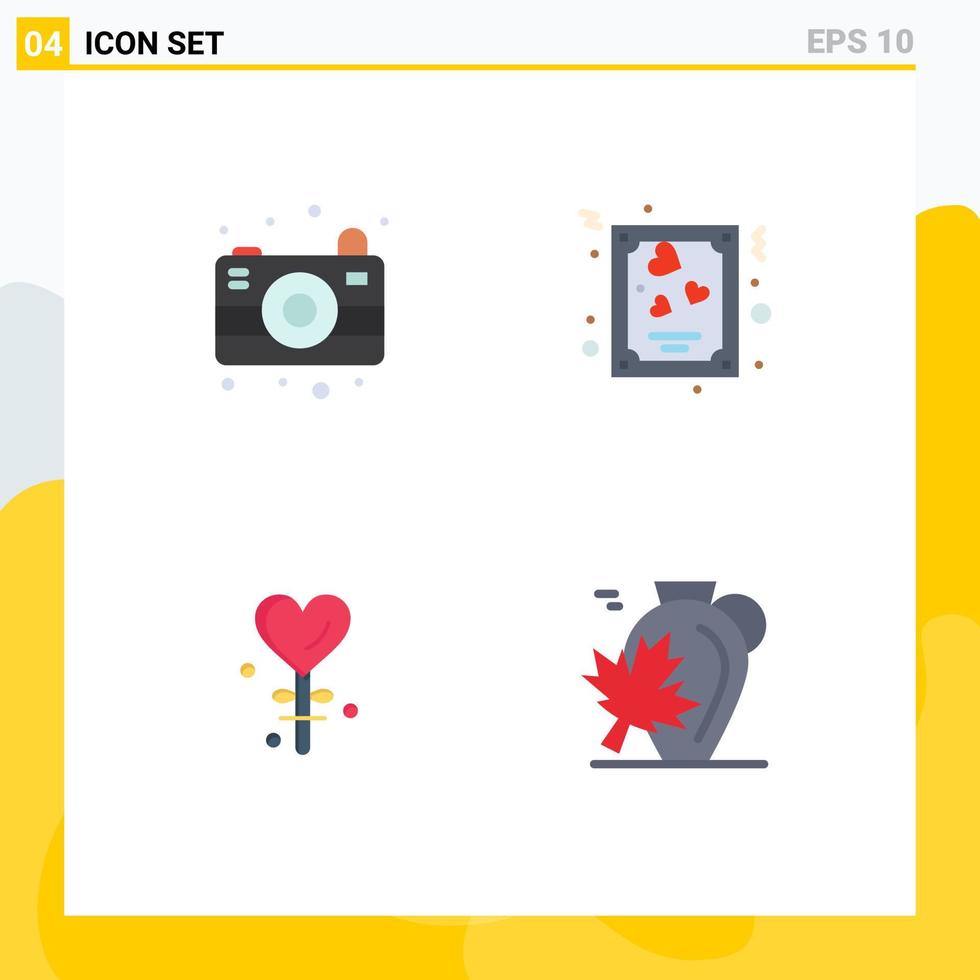 Pictogram Set of 4 Simple Flat Icons of camera valentines day card valentines pot Editable Vector Design Elements