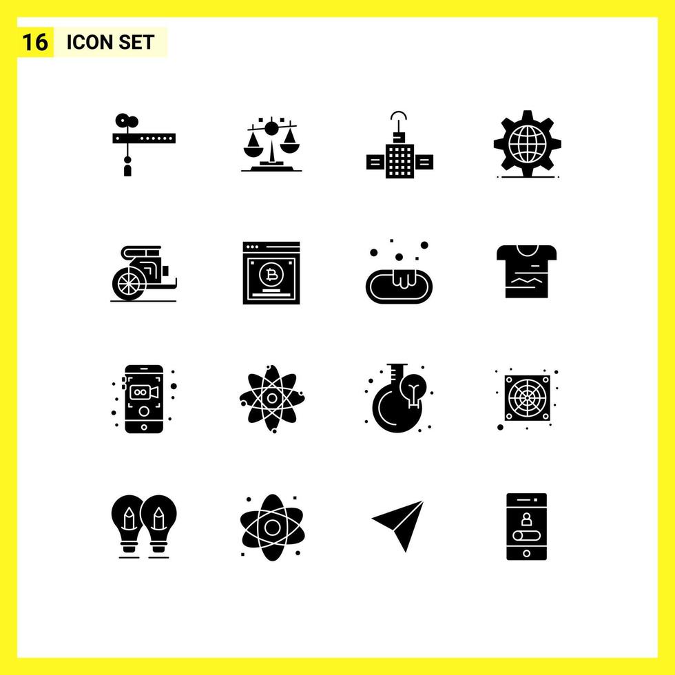 Set of 16 Commercial Solid Glyphs pack for old chariot gps setting internet Editable Vector Design Elements
