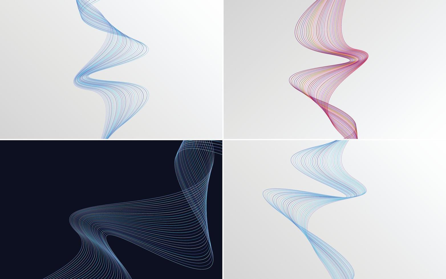 Set of 4 geometric wave pattern background Abstract waving line vector