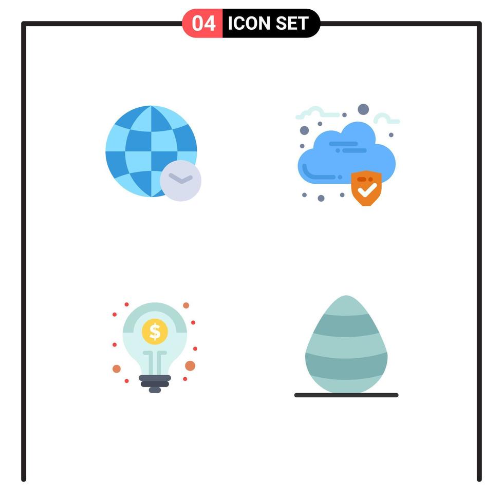 4 Universal Flat Icons Set for Web and Mobile Applications globe idea time security easter Editable Vector Design Elements