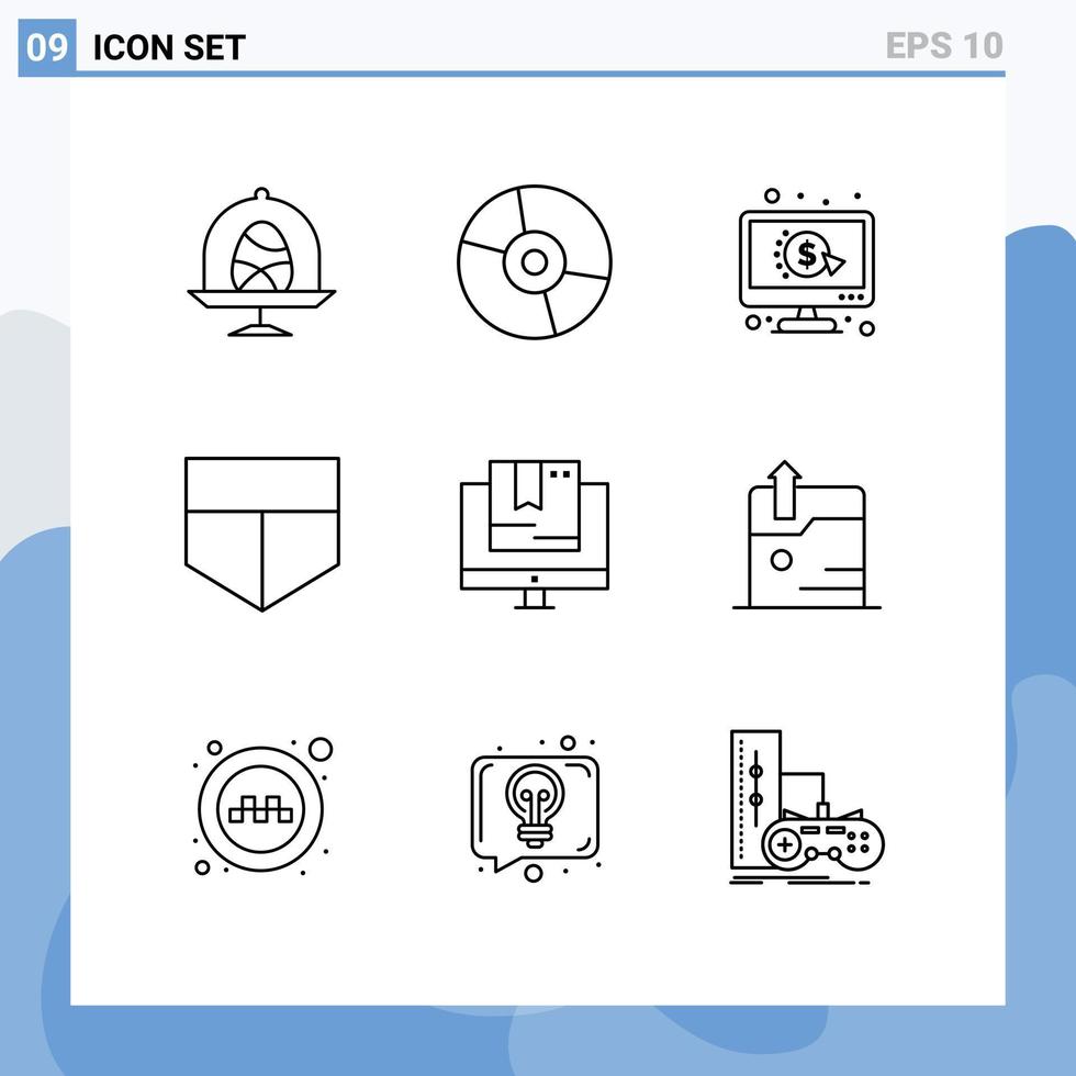 9 paquete de esquema de interfaz de usuario de signos y símbolos modernos de tecnología de comercio en línea escudo elementos de diseño de vector editables ppc